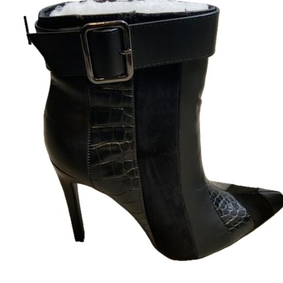 Tori Stiletto Boots Pointed Toe Glossy Croc Panel Zipper Black Women’s 7.5 NWT - Picture 7 of 14